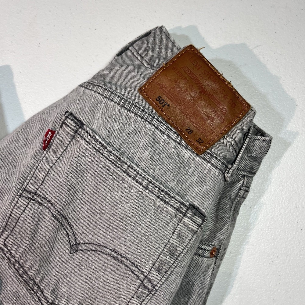 Levi's Premium 501 Mens 28x32‎ Button Fly Straight Leg Jean Gray/Faded Black